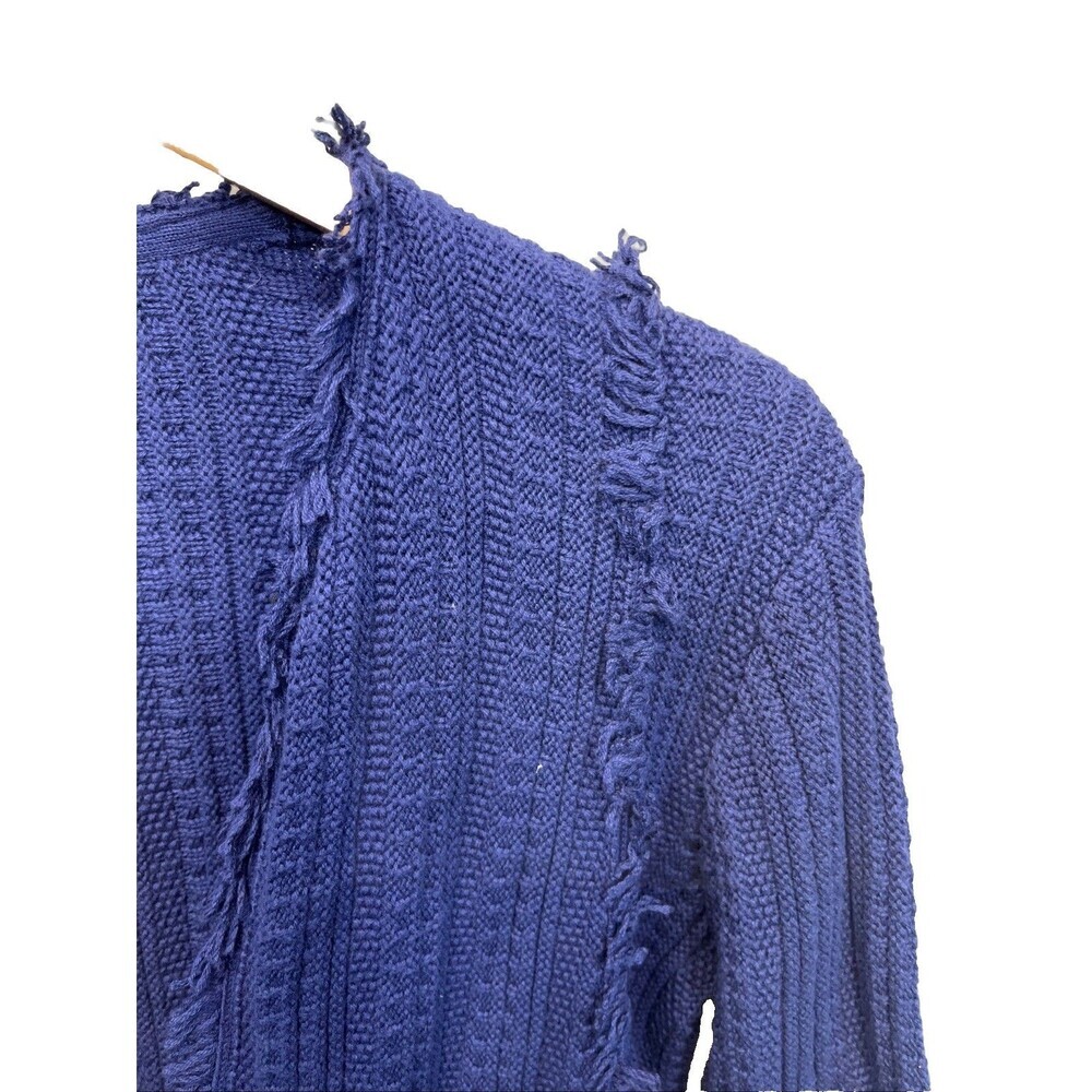 Alashan Cotton Cashmere Cardigan Small Sapphire Blue Fringe Boho Hook Eye - Picture 9 of 13